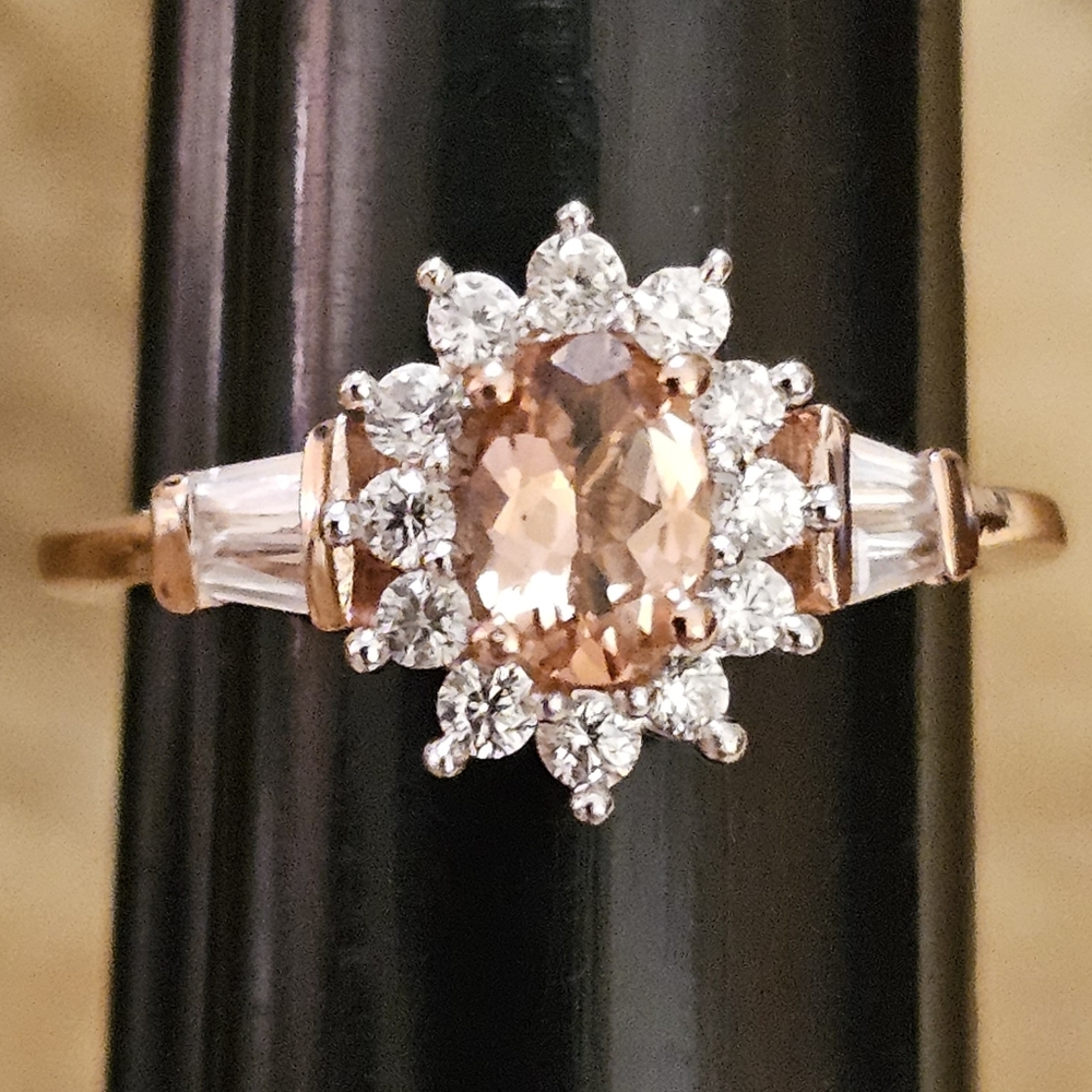 Sz 6.5, Blush Pink Tourmaline, White Zircon Halo,Vermeil RoseG/925 Silver, NWT